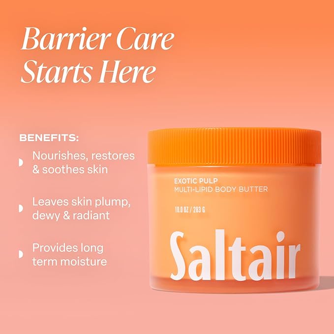 Saltair Multi-Lipid Body Butter - Rich, Nourishing Exotic Pulp Hydrating Body Cream with Ceramide Complex, Coconut Oil, Shea Butter, and Sea Buckthorn. Deep Moisturizing Dry Skin Care. 10oz Jar