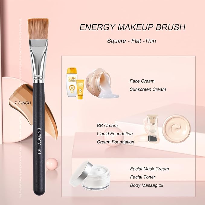 ENERGY Square Foundation Brush Professional Flat Facial Mask Brush for Blending Liquid Cream Foundation Emulsion Cosmetics Vegan Face Makeup Brush