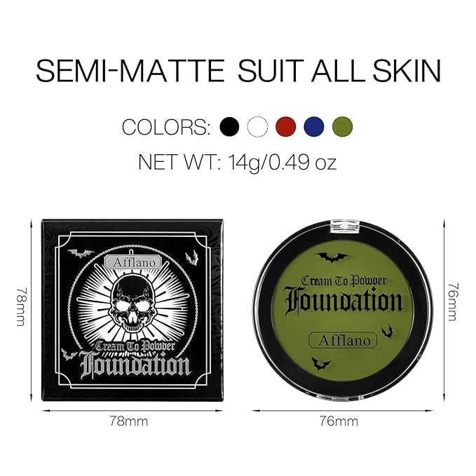 Green Face Paint Foundation for Wicked Witch Makeup - Waterproof High Pigment Concealer, Smooth Texture Greasepaint, Matte Goth for Witch Costume, Halloween, St. Patrick's Day