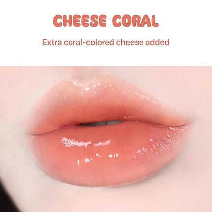 BLACK ROUGE Glow Bokki Tint, GB06 Cheese Coral – Korean Lip Tint Inspired by Tteokbokki, Non-Sticky Long-Lasting Lip Stain with Glossy Finish, Cute Stickers – Original Red, Rose, Soy