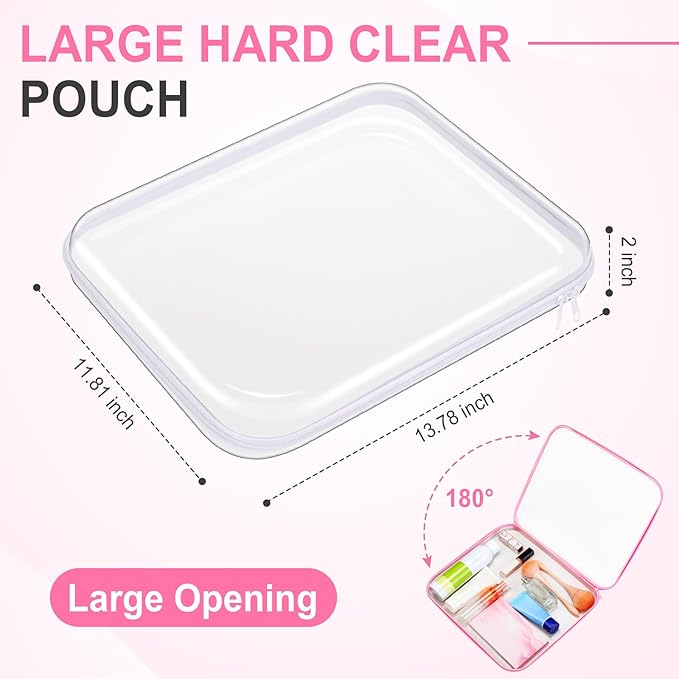 Sanwuta 6 Pcs Clear Hard Zipper Case Pencil Pouches Hard Plastic Zipper Pouches Makeup Bag Transparent Cases for Snacks Plastic Storage Organizer Box for Travel(Assorted Color,13.78 x 11.81 x 2 Inch)