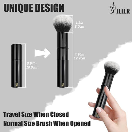 JILIER Retractable Kabuki Brush for Cream and Powder Face Makeup, Travel Makeup Brush Set, Perfect for Bronzer, Blush, and Other Face Makeup, make up brushes for women Cruelty-Free