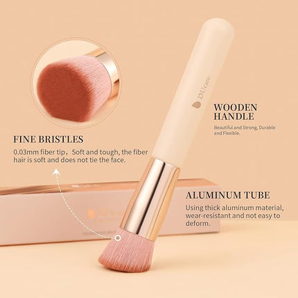 DUcare Foundation Concealer Brush 2Pcs Flat Top Kabuki Brush for Face Synthetic Liquid Blending Mineral Powder Makeup Tools pink