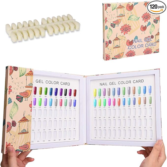 Noverlife 120 Nail Colors Display Book with 120 False Nail Tips, Nail Gel Polish Display Chart, Manicure Salon Studio Nail Art Samples Color Swatches Cardboard Nail Design Showcase