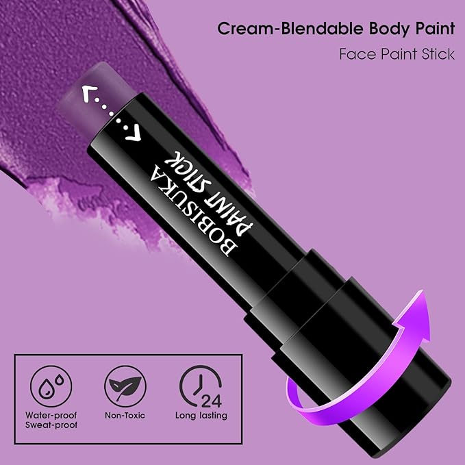 BOBISUKA Purple Face Body Paint Stick, Sports Eye Black for Baseball Football Softball – Waterproof Face Painting for Witch Sorcerer Galaxy Halloween SFX Makeup Cosplay