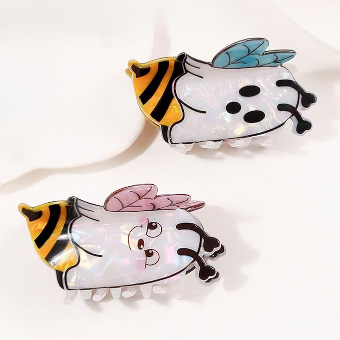 2 Pcs Halloween Hair Clips for Women, Cute Funny Ghost Bee Hair Claw Clips with Blue Pink Wings Design Halloween Hair Accessories Large Claw Clips Non-Slip Hair Claw for Thick and Thin Hair