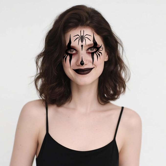Halloween Spooky Face Tattoos, Spider Temporary Tattoo Stickers, Face Tattoo Decals,Temporary Makeup Stickers, Face Tattoo Sticker Art for Halloween Adults Costume Parties 8Pcs