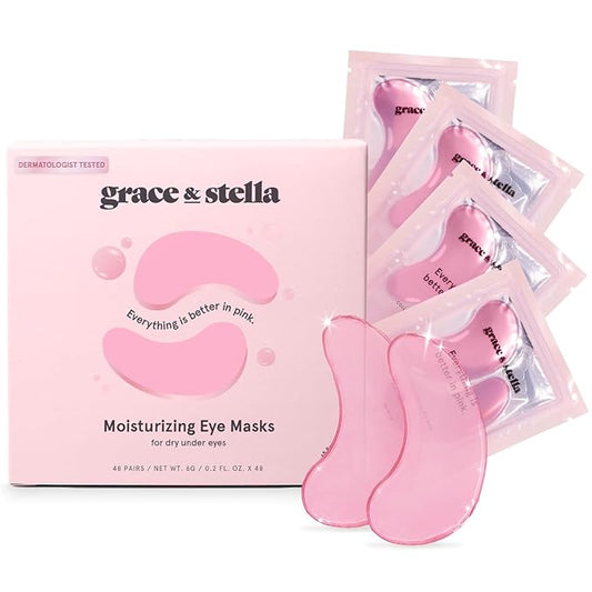 grace & stella Award Winning Under Eye Mask - Reduce Dark Circles, Puffy Eyes, Undereye Bags, Wrinkles - Gel Under Eye Patches - Gifts for Girlfriend - Vegan Cruelty-Free Self Care (48 Pairs, Pink)
