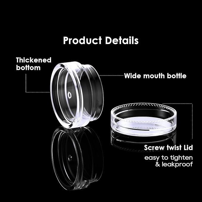 50 Pack 3 Gram Sample Containers with Transparent Lids, Small Plastic Cosmetic Jars, Makeup Travel Container Jar for Cream, Bead, Eye Shadow, Lotions, Powders, Lip Gloss with Labels Spatulas