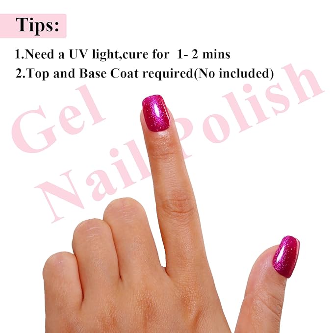 Imtiti Hot Pink Iridescent Glitter Gel Nail Polish, Soak Off LED U V Shimmer Sparkle Nail Gel Polish DIY Nail Art Starter Manicure Salon Kit for Women Girls 10ML