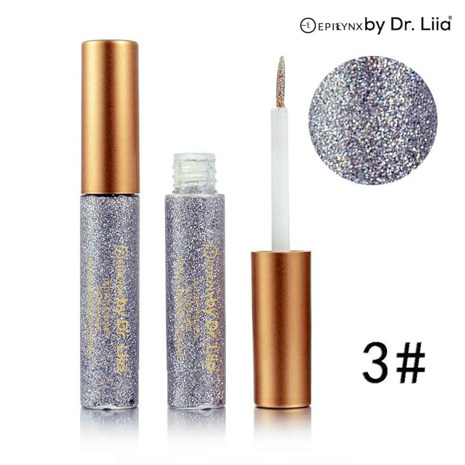 Hypoallergenic Eyeliner, Glitter Liquid Eyeliner I Gluten Free and Vegan for Sensitive Skin (3: Silver) by Dr. Liia