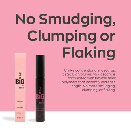 Elizabeth Mott Black Volumizing Mascara – Smudge-Proof, Lengthening Fiber Formula, Hourglass Wand – Clump-Free, Water-Resistant & Cruelty-Free – Safe for Lash Extensions, Long-Lasting, Full-Size 8ml