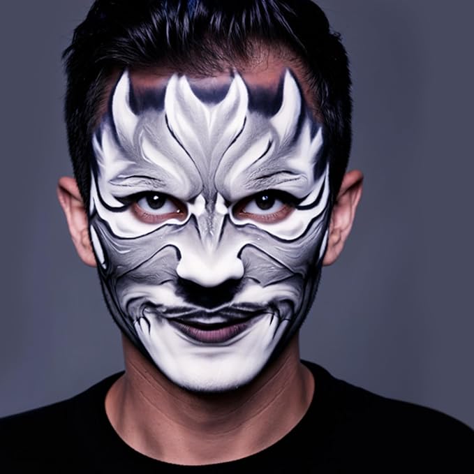 Black White Light Grey Face Body Paint 1.01 oz/pc with 3 Sponges,Water Based Face Paint Kit for Clown Joker Devil Vampire Skeleton Cosplay Makeup,Halloween SFX Makeup Cream Body Paint,3.03 oz