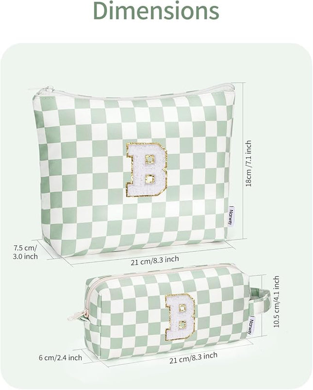 Narwey 2 PCS Valentines Day Gifts for Her Personalized Initial Makeup Bag, Girlfriend Teacher Women Teen Girls Gifts Trendy Stuff 10 11 12 14 13 15 16 Years Old, Travel Toiletry Bags Cosmetic Bag (B)