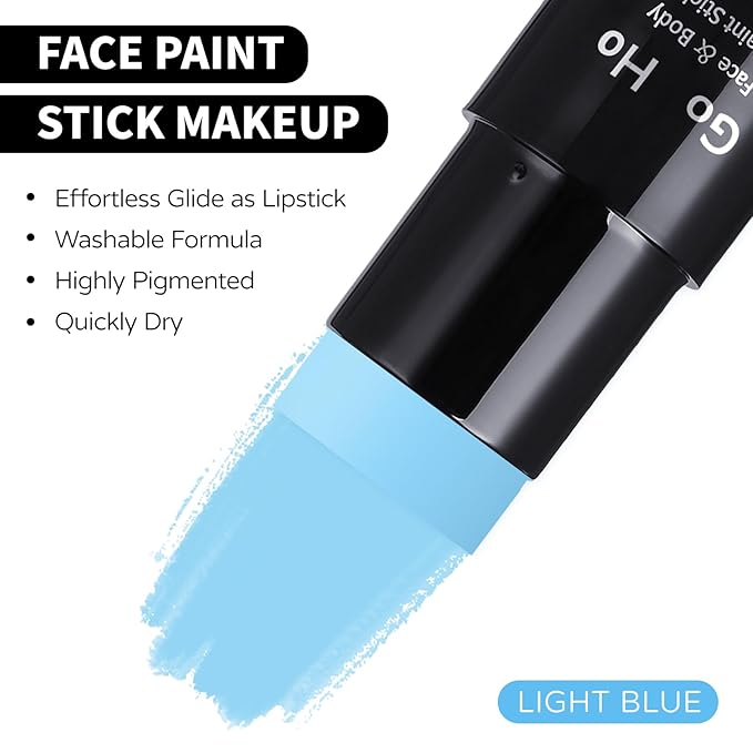 Go Ho Light Blue Face Body Paint Stick,Water Based Washable Pale Blue Face Paint Stick,Full-coverage Cream Blue Body Paint for Adults Children Halloween Cosplay SFX Ghost Bride Sally Makeup
