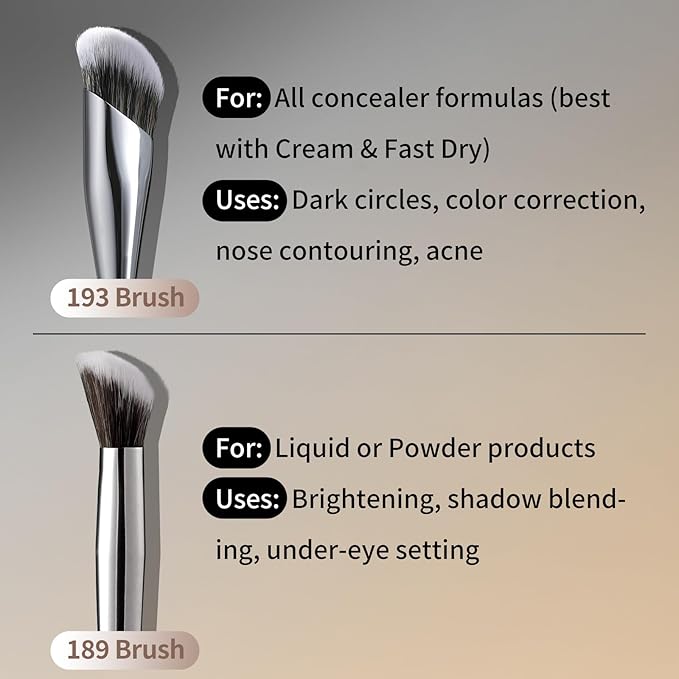 Concealer Makeup Brushes Set, Angled Under Eye Brightening Brushes for Liquid, Cream, Stick Concealer Foundation Nose Contour Eyeshadow Blending (189193)