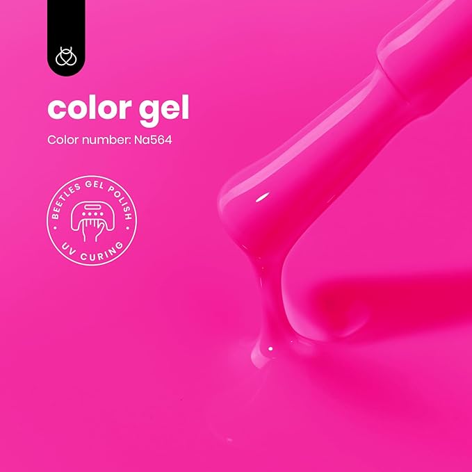 Beetles Neon Pink Gel Nail Polish - Neon Whispers Hema Free Gel Polish, Vibrant Pink Color Matching Bottles Long-Lasting Manicure Gift for Women 0.5Oz