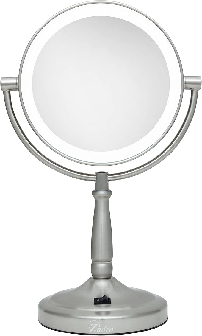 Zadro 9" Round LED Makeup Mirror with Lights and Magnification 5&10X/1X AA Battery Operated Swivel Lighted Makeup Mirror