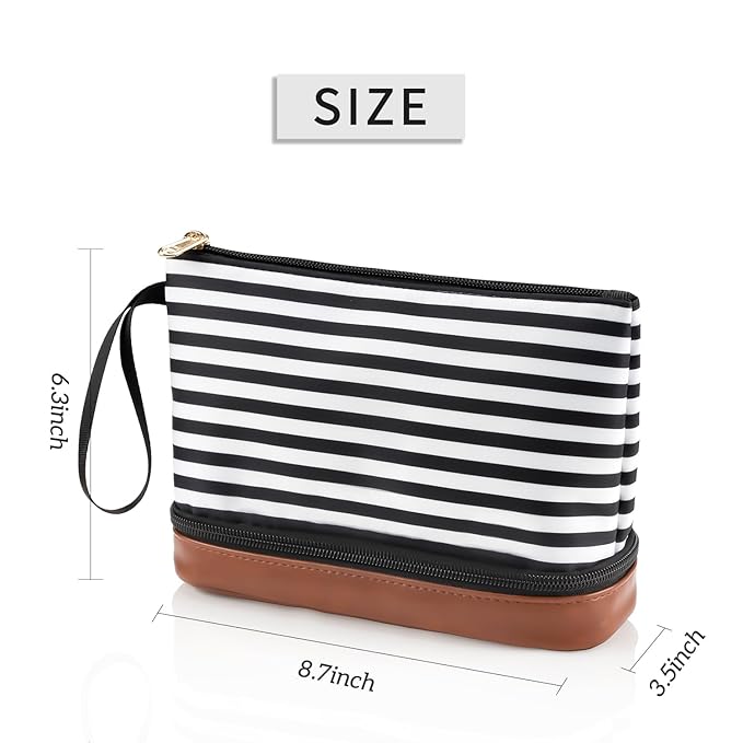 Ethereal Small Makeup Bag for Purse, Stripe Makeup Brush Organizer Bag Travel Make up Bags for Women Double Layer Makeup Pouch for Girls/Women