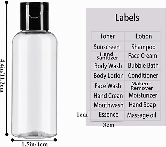 5 Pack 3.4 oz Travel Size Bottles for Toiletries TSA Approved Leak Proof Empty Refillable Liquid Containers with Labels