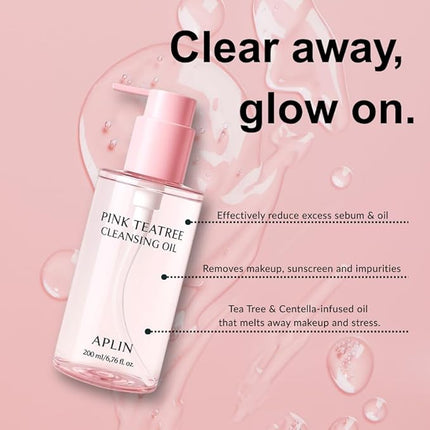 aplin Pink Tea Tree Cleansing Oil, Oil Cleanser for Face, Makeup Blackhead Remover, Korean Skin Care 6.76 fl oz(200ml)