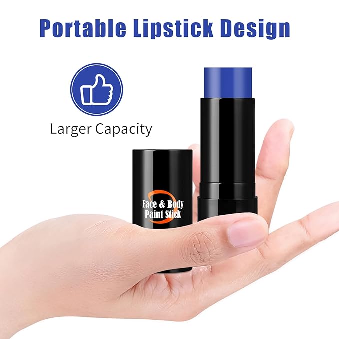 Blue Face Paint Stick, Portable Eye Black Stick for Sports, Full-coverage Cream Face Paint for Halloween SFX Makeup Cosplay Joker Costume Parties, Cream Grease Sticks