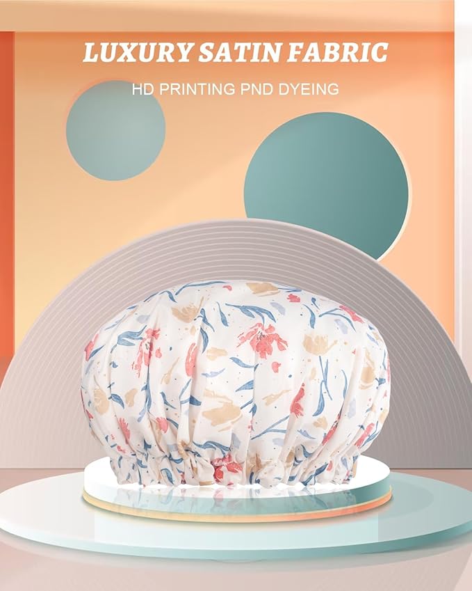 Aquior Shower Caps, Double Layer Waterproof Shower Cap for Women, Reusable Large Shower Cap for all Hair Lengths with EVA Lining, Soft Bath Shower Caps