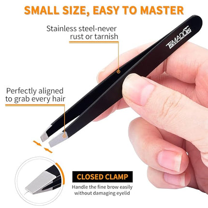 TsMADDTs Eyebrow Tweezers Set and Curved Scissor, Professional Stainless Steel Tweezers for Women and Men, Splinter and Ingrown Hair Removal