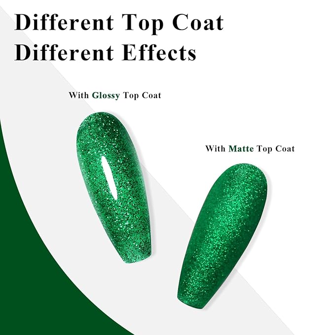 Imtiti Glitter Gel Nail Polish, Green Glitter Gel Polish Soak Off LED U V Shimmer Sparkle Christmas Green Nail Gel Polish Fall Winter DIY Nail Art Starter Manicure Salon 10ML