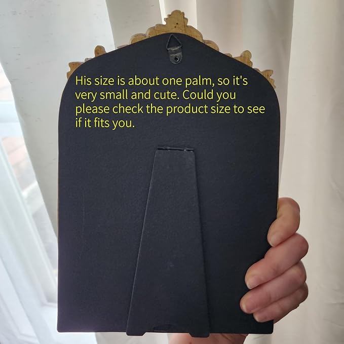 Small Gold Vintage Vanity Desk Makeup Mirror Antique Decorative Wall Mirror,Resin Carved Arch Table Mirror with Stand for Living Room,Bedroom Dresser,Desktop Decor 10.2" x 7" ﻿