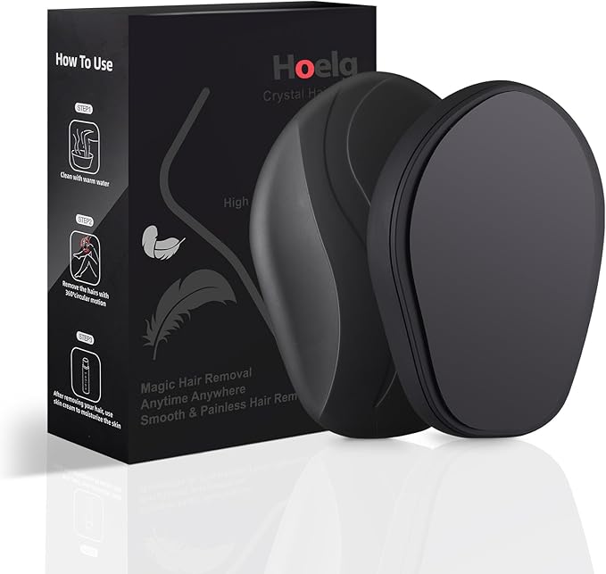 Crystal Hair Eraser for Women and Men, Reusable Crystal Hair Remover Painless Exfoliation Hair Removal Tool for Back Arms Legs (Black)