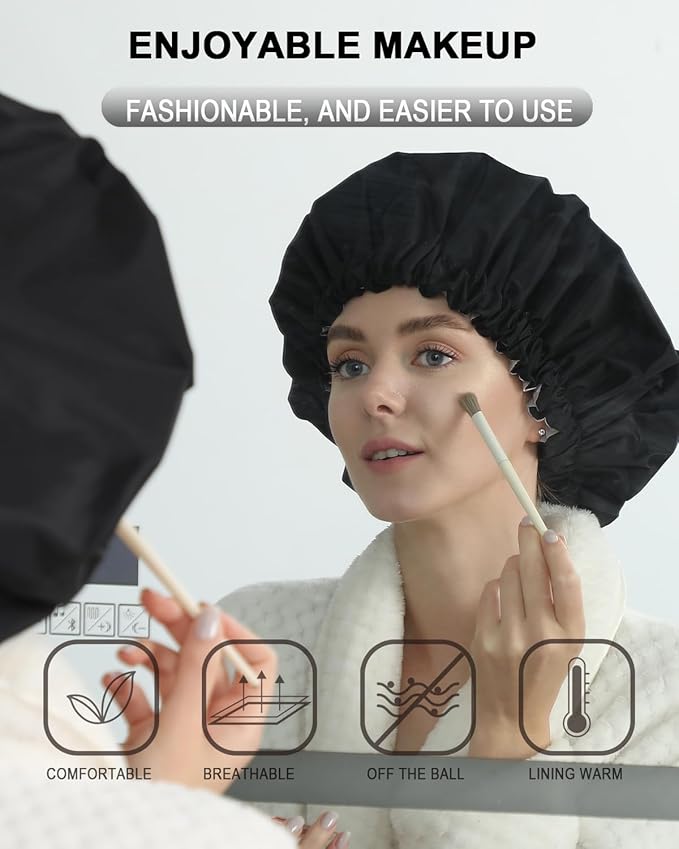 YIZIJIZI Shower Cap,Shower Caps for Women Reusable Waterproof,Two Layer Large Shower Caps Reusable Suitable for All Types of Straight Hair, Curly Hair, Long Hair,Braids (black)