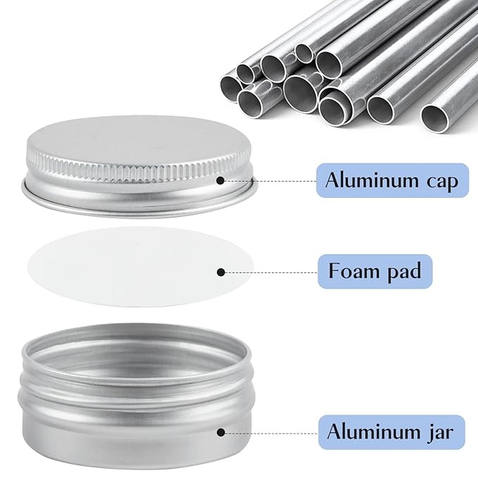 TUZAZO 24Pack 1/2 Oz Aluminum Tin Cans with Screw Lid and Labels, Refillable Travel Sized Cosmetic Containers Small Tins for Lip Balms, Salves, Lotion Bars, Candles