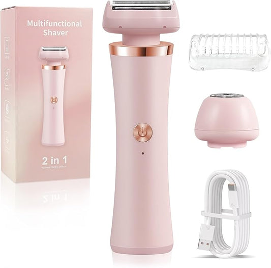 Bikini Trimmer for Women & Men - 2 in 1Replaceable Painless Electric Razor for Body & Face,Wireless Portable Trimmer for Women Wet & Dry Electric Shaver,IPX7 Waterproof,USB Rechargeable