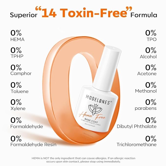 modelones Hema-Free Gel Base Coat, No Wipe Base Coat Gel Nail Polish Hypoallergenic Clear Color Long Lasting Glossy for Weak Nails Protect Soak Off Home Salon Gif Girls Woman Manicure U V/LED Needed
