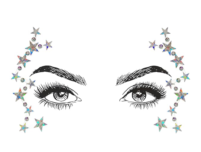 6 Pcs Music Festival Face Jewels, Rhinestone Rave Face Gems Glitter,Crystal Birthday Party Festival Face Sticker, Eyes Face Body Temporary Tattoos for Festival Party