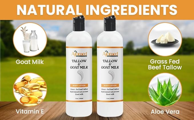 Tallow & Goat Milk Body Lotion for Sensitive Skin, Organic moisturizing Lotion - Soothes Dry skin, Goat Milk face and body Moisturizer - Handmade Tallow for skin cream (12 OZ, Lavender Vanilla)