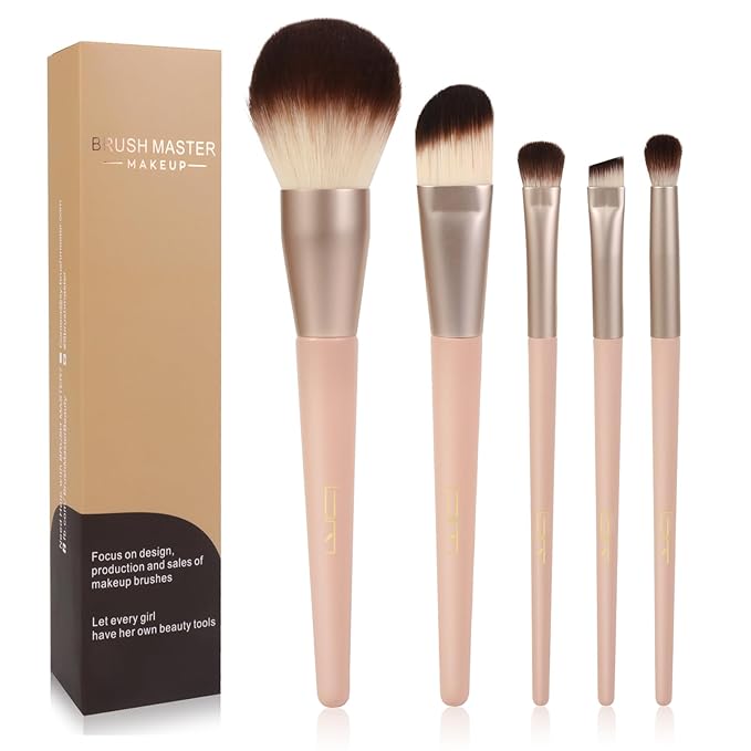 Professional Face Makeup & Foundation Brush Set 5Pcs, Premium Base Brush Kit For Face, Foundation Brush Blush Brush Blurring Angled Liner Crease Brush