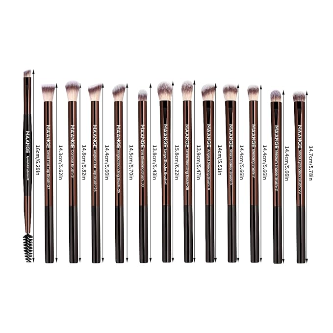 MAANGE 13 Pcs Makeup Brushes with Bag, Multi-functional Eye Makeup Brush Set Professional Blending Eyeshadow Concealer Eyebrows Eyeliner (Coffee Brown)