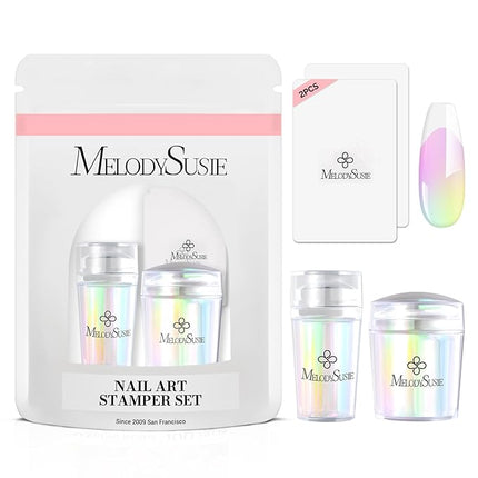 MelodySusie Nail Stamper Kit, 2 Sets Silicone French Tip Upgrade Stamp Tool, Long and Short Stampers with 2PCS Scrapers for French Manicure DIY Home Art Design Salon, Aurora