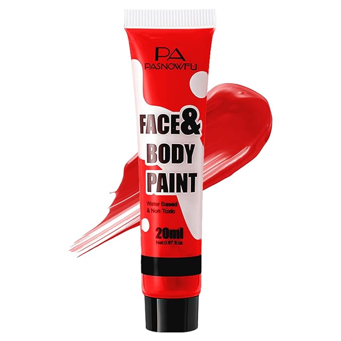 Red Face Paint - Professional Water-Based Non-Toxic Body Painting for Devil Joker Halloween SFX Cosplay, Cream Formula Washable paint for Costume Party Theater Stage Performance