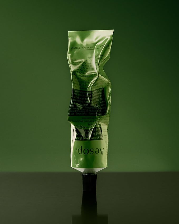 Aesop Geranium Leaf Travel Body Balm | Soften and Hydrate Skin with Nut Oils, Geranium Leaf and Citrus Extracts | 3.4oz / 100mL