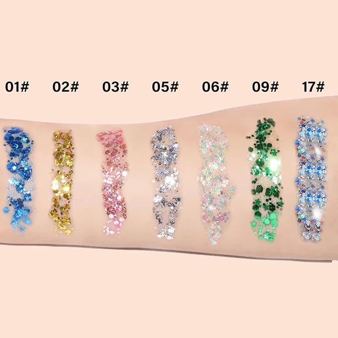 Body Face Glitter Makeup for Kids Women, Sparkly Chunky Hair Glitter, Mermaid Birthday Decorations Rave Outfits for Women (Blue Body Glitter)