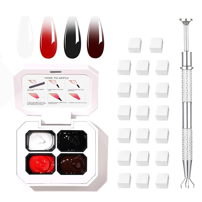 Finger Secret 4 Colors Set Ombre Pat Gel Nail Polish,Gradient Painting GelS with 20pcs Nail Sponges for Gel Paint for Nails Art can be Painted in Salon or Home Use(k11)