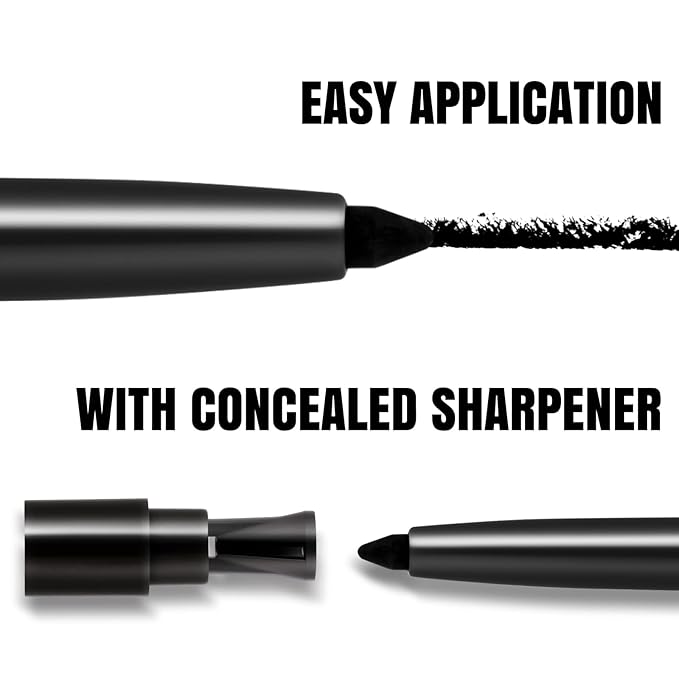 Mechanical Gel Eyeliner Pencil with a High-Pigment, Waterproof & Smudge-resistant, Glide Tip Eye Makeup with Up to 24HR Wear, Waterline Eye Liner with Built-in Sharpener (Black)