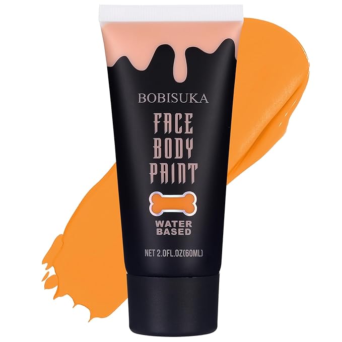 BOBISUKA Orange Face Body Paint, Water Based Face Painting for Art Theater Halloween Party Cosplay Clown SFX Makeup for Women Adults, Non-Toxic Washable
