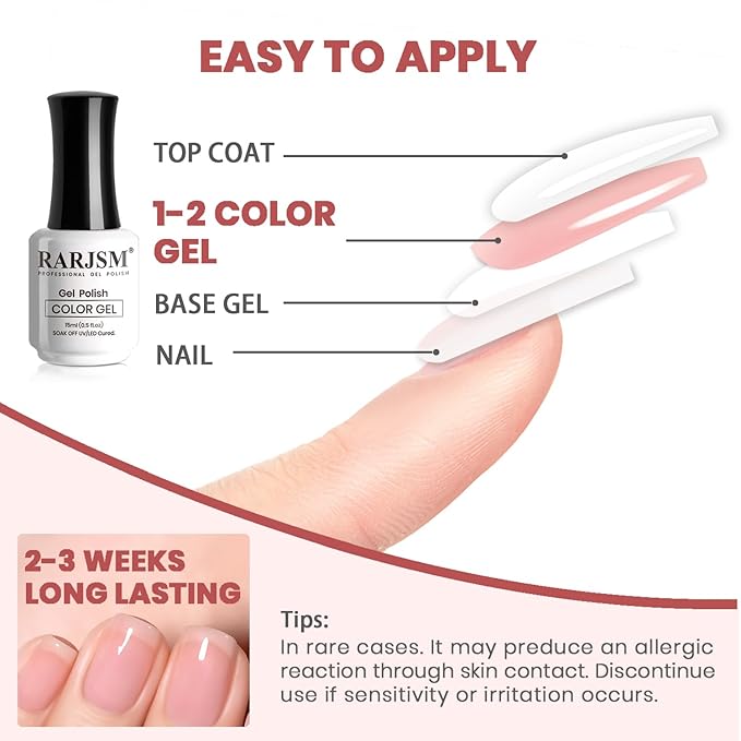 RARJSM Nude Gel Nail Polish Cherry Blossom Pink Skin Tone Color Neutral Sheer Ice Jelly Gel Polish Transparent Nail Gel Polish Soak off UV LED Cured for Home Salon DIY Manicure 15ml Single Bottle