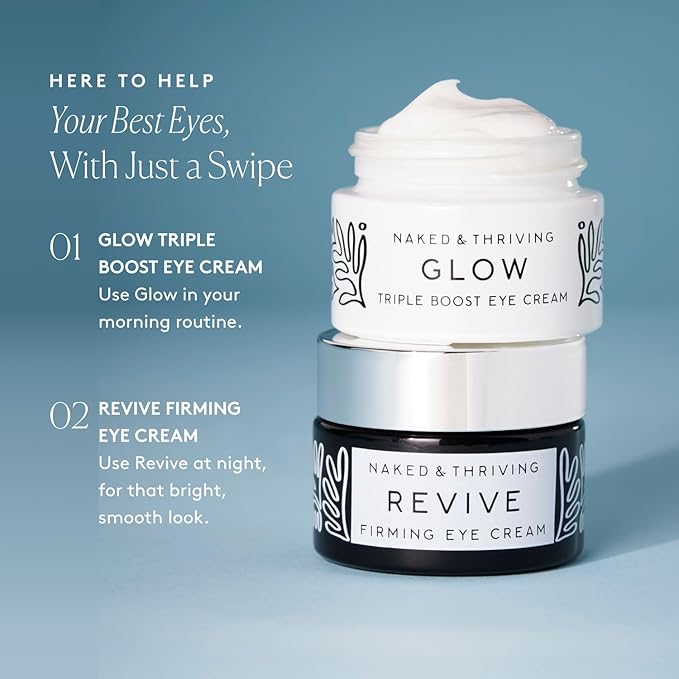 Naked & Thriving The Radiant Eye Set | Glow Triple Boost Eye Cream (15 mL) + Revive Firming Eye Cream (15 mL) with Peptides, Hyaluronic Acid, Bakuchiol, and Shea Butter (Set of 2)