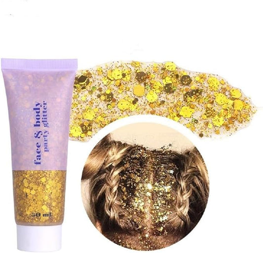 Gold Body Glitter,Sparkling Neon Outfit Party Holographic Sequins Paint Body Glitter Gel Makeup. (02# Gold)