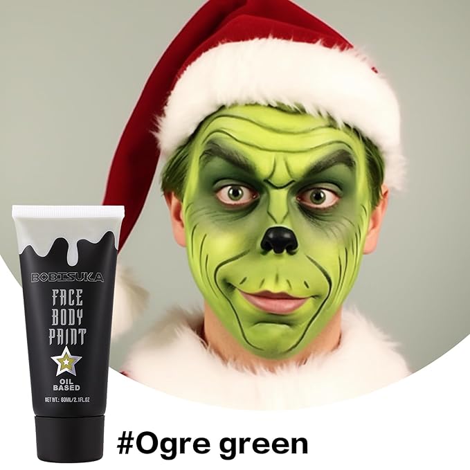 BOBISUKA Ogre Green Face Body Paint, Creamblend Face Painting Kit, Green Eye Black for Sports, Facepaint for Halloween Makeup Zombie, Witch Cosplay, Costume, Theme Parties and Hunting Camo（2.1 Fl.oz）
